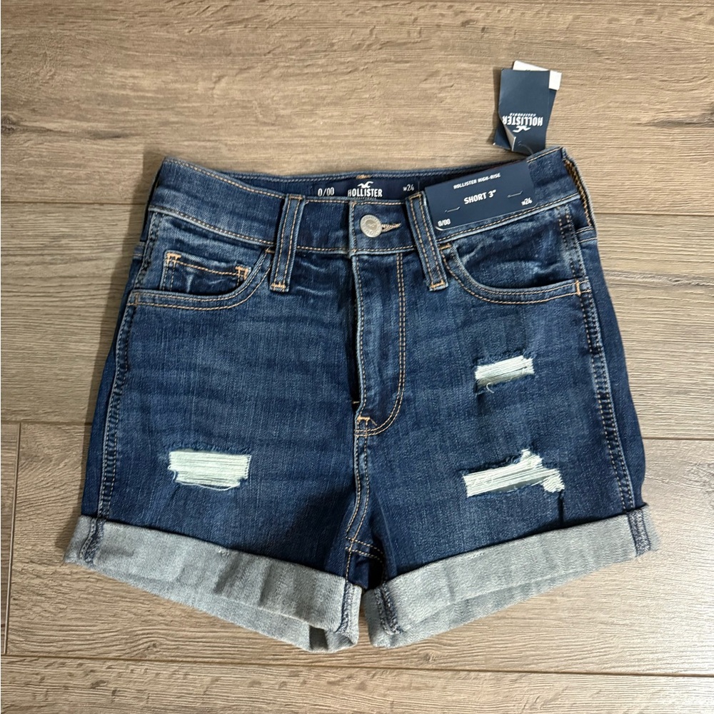 Hollister Blue Jean Shorts High-Waisted Cuffed